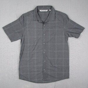 Travis Mathew Shirt Mens Medium Gray Check Short Sleeve Performance Casual Work